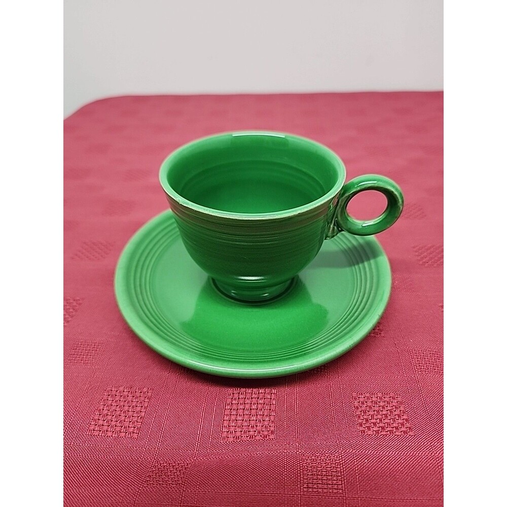 Vintage Fiesta Medium Green Footed Cup And Saucer Set 1960s John Deere Green...